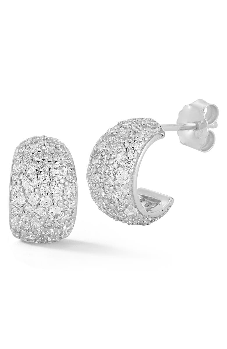 GLAZE JEWELRY Pavé Cubic Zirconia Hoop Earrings, Main, color, Silver