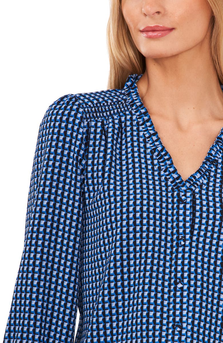 CeCe Geo Print Ruffle Trim Blouse, Alternate, color, 