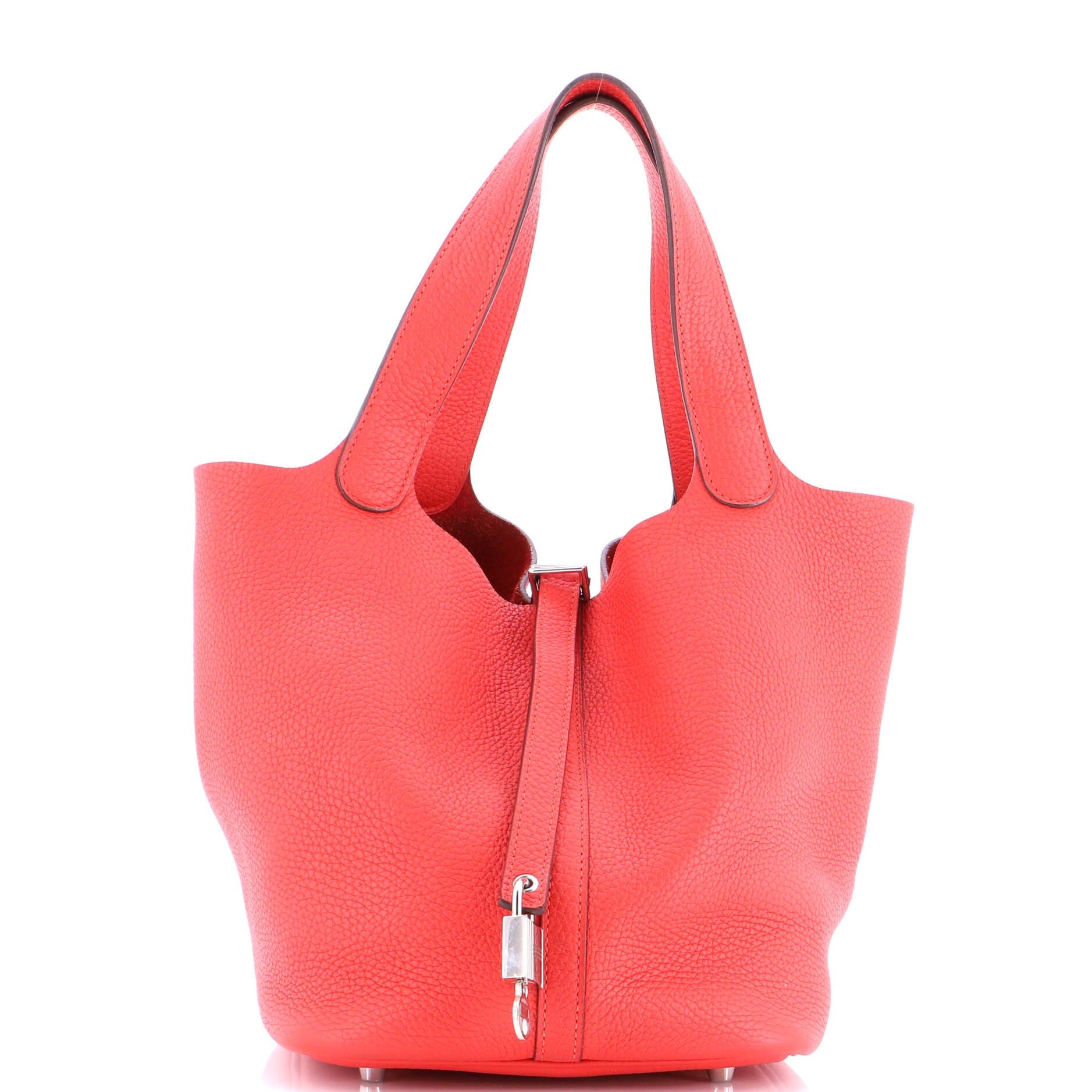 Pre-Owned Hermes Picotin Lock Bag Clemence MM, Main, color, Rouge Tomate