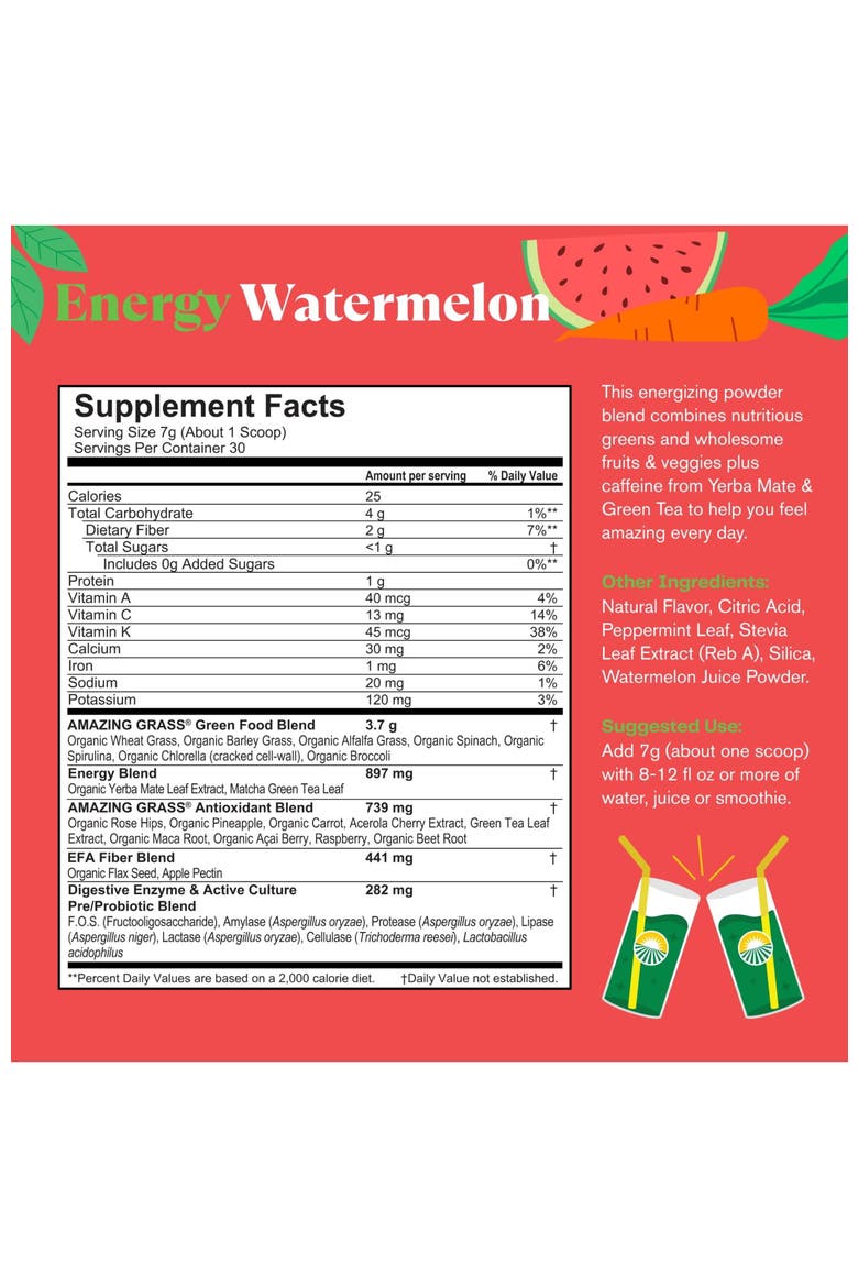Greens Blend Energy Watermelon Superfood Powder, Alternate, color, None