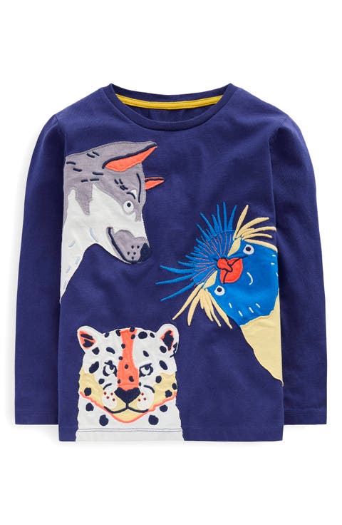 Kids' Appliqué Long Sleeve Cotton T-Shirt (Toddler & Little Kid)