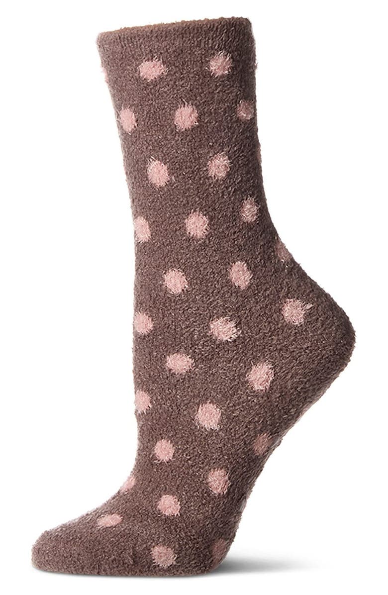 MeMoi Polka Dot Lavender Infused Crew Socks, Main, color, Stone
