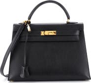 Pre-Owned Hermes Kelly Handbag Black Ardennes with Gold Hardware 32