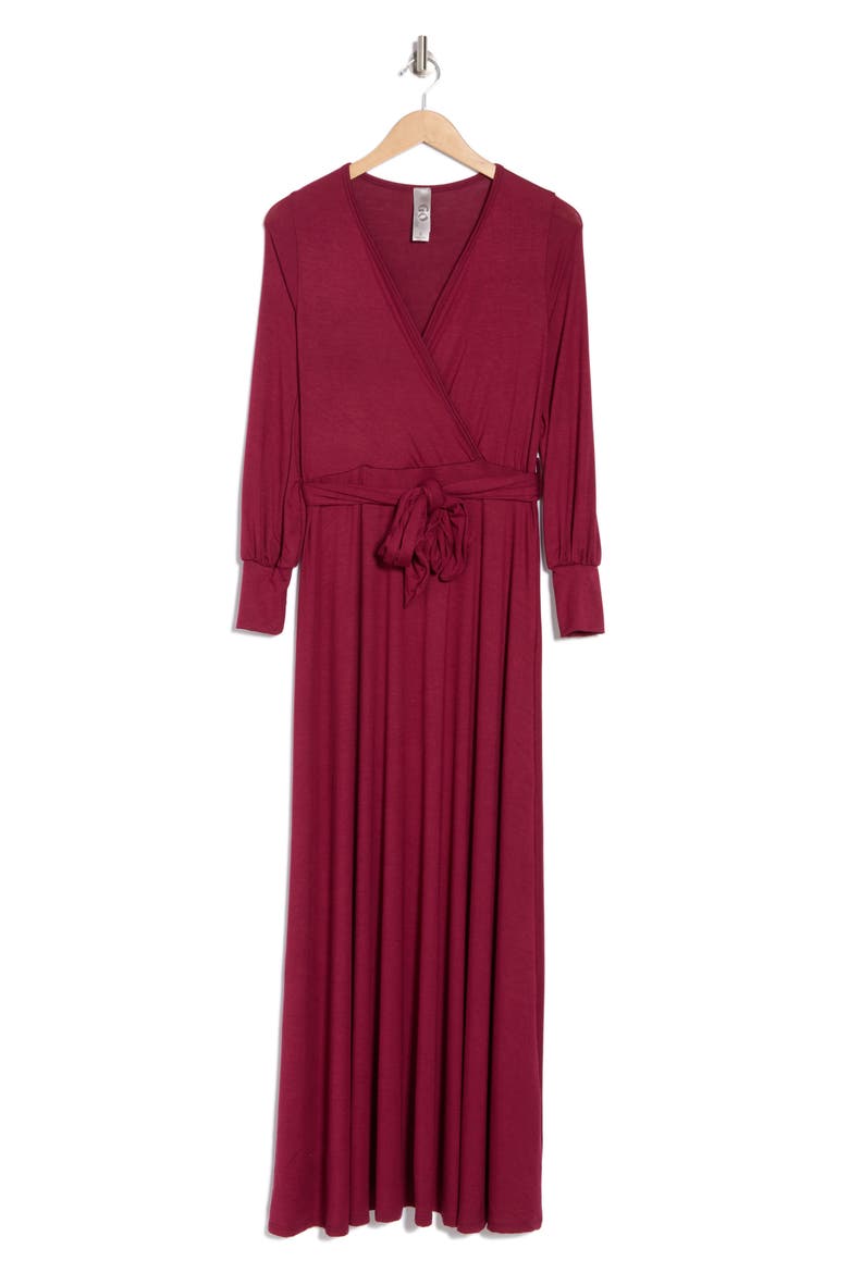 Long Sleeve Maxi Wrap Dress, Alternate, color, CABERNET