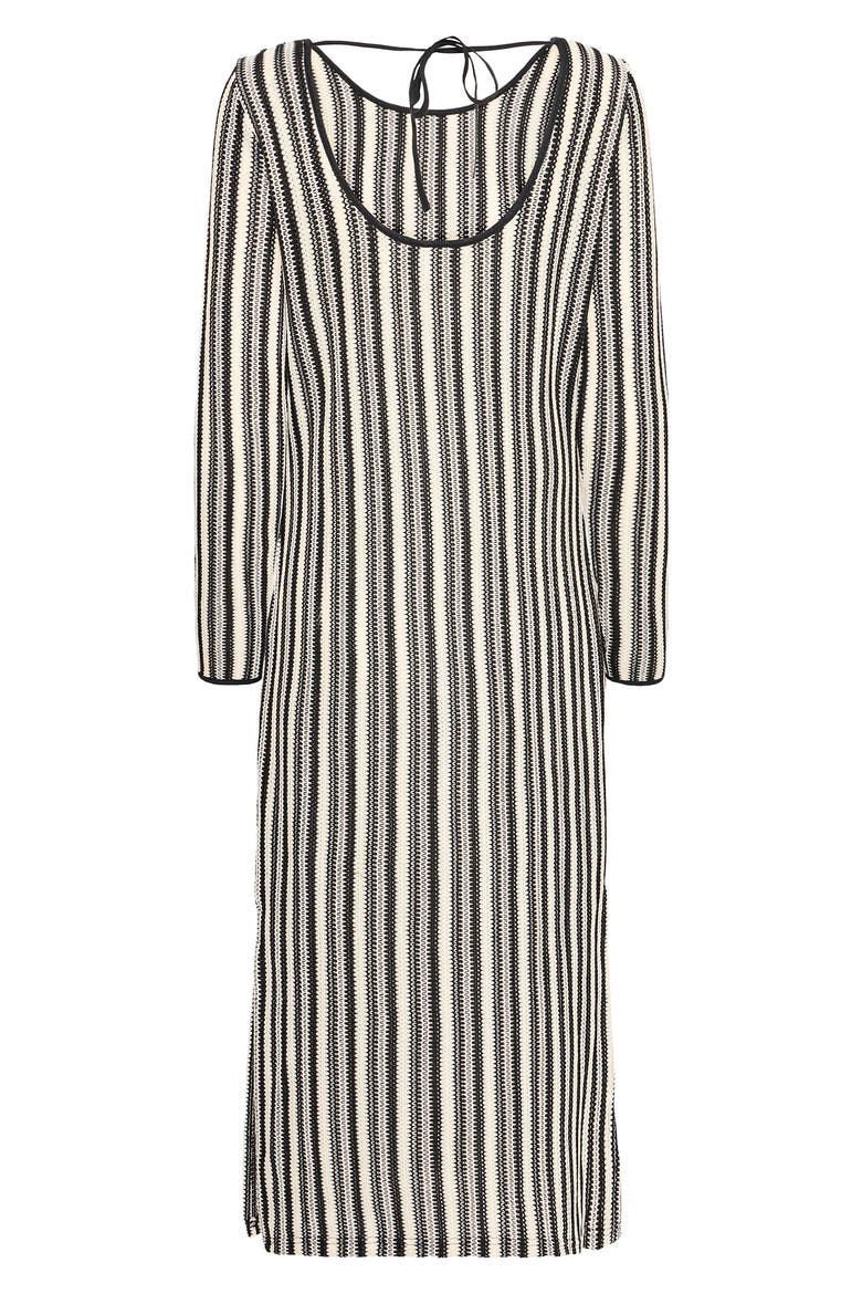 Ihoska Stripe Open Stitch Long Sleeve Maxi Dress, Alternate, color, BIRCH/ BLACK STRIPE