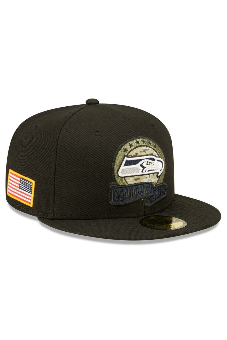 Men's New Era Black Seattle Seahawks 2022 Salute To Service 59FIFTY Fitted Hat, Alternate, color, Black