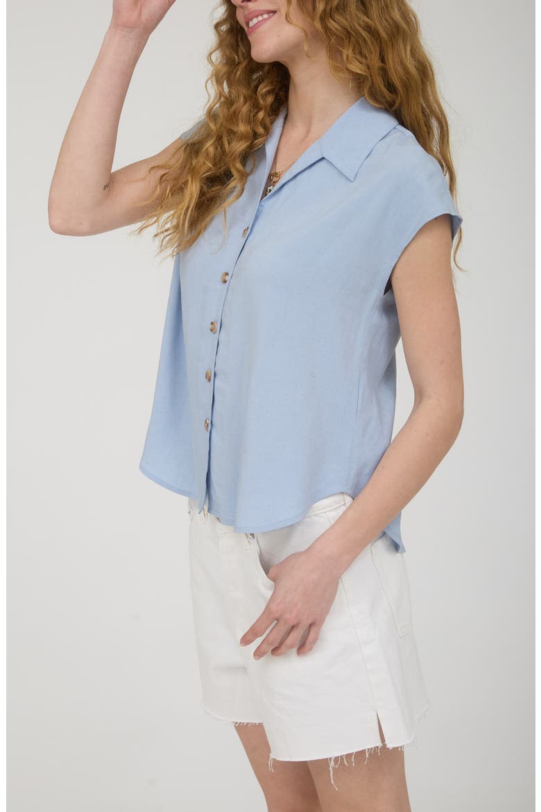 Short Sleeve Button Front Shirt, Alternate, color, DUSTY BLUE