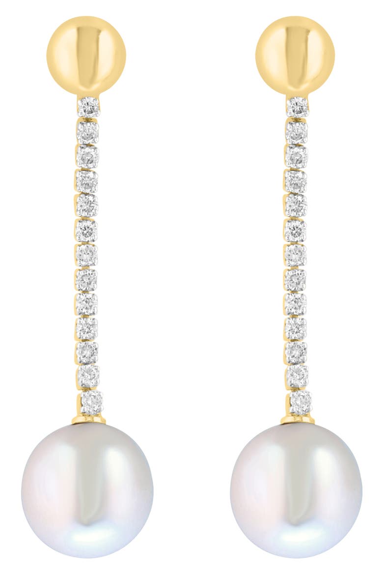 Freshwater Cultured Pearl and Diamond Drop Earrings, Main, color, WHITE