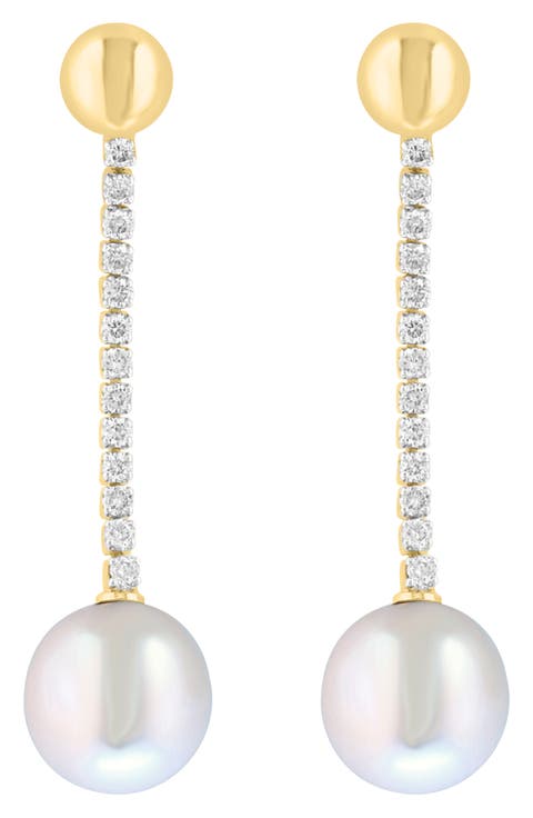Freshwater Cultured Pearl and Diamond Drop Earrings