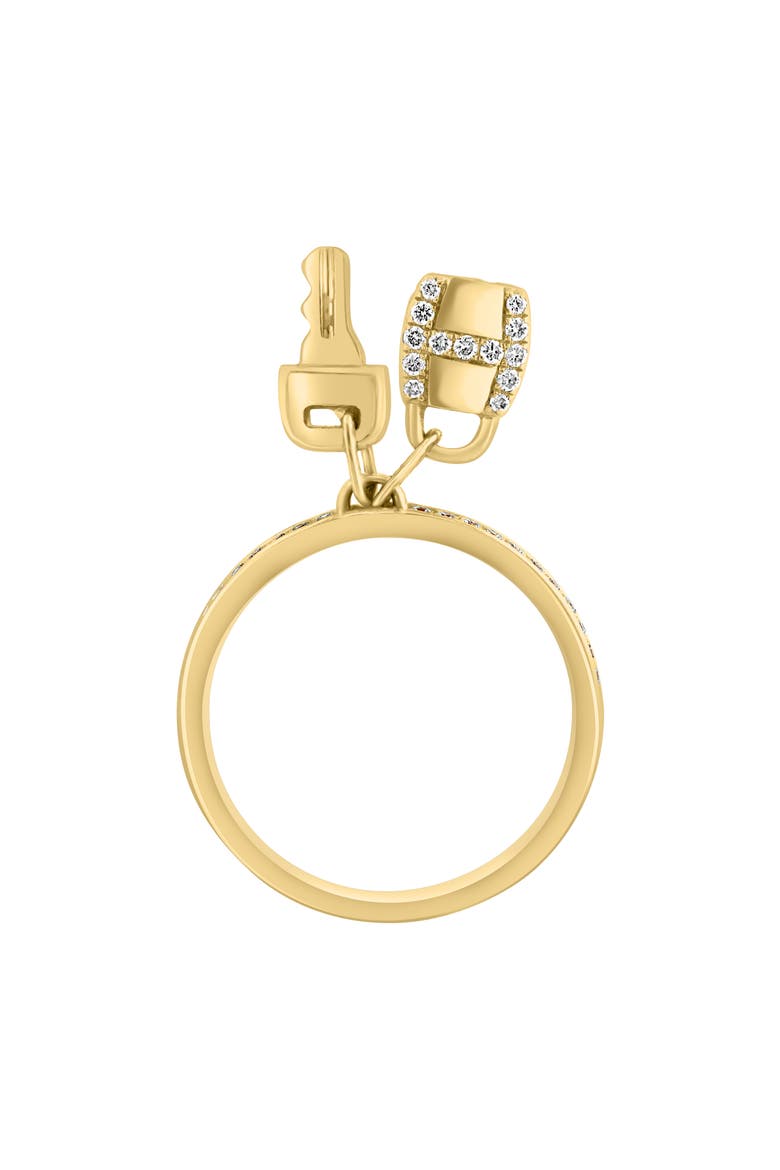 14K Yellow Gold Diamond Lock & Key Charm Ring - 0.20ct., Alternate, color, YELLOW GOLD