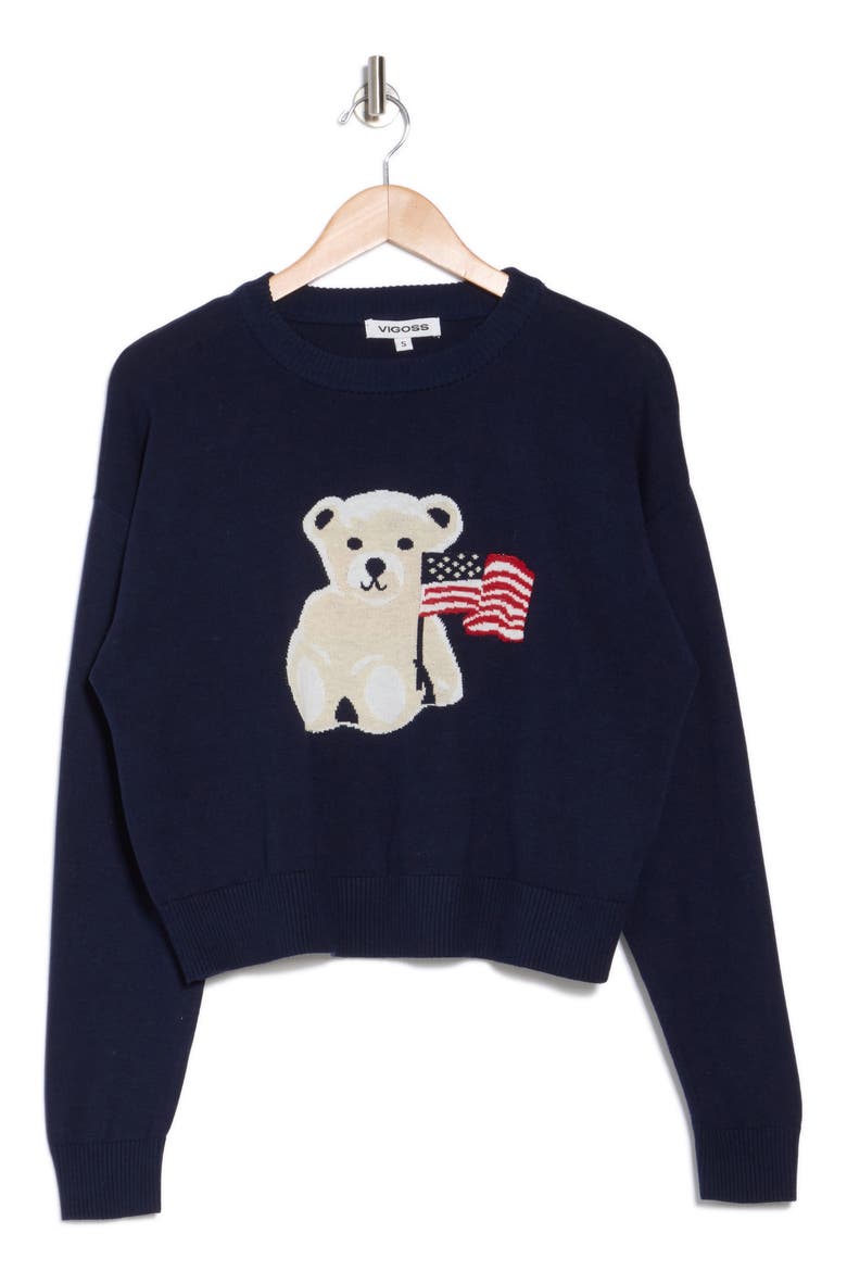 American Flag Bear Sweater, Alternate, color, NAVY