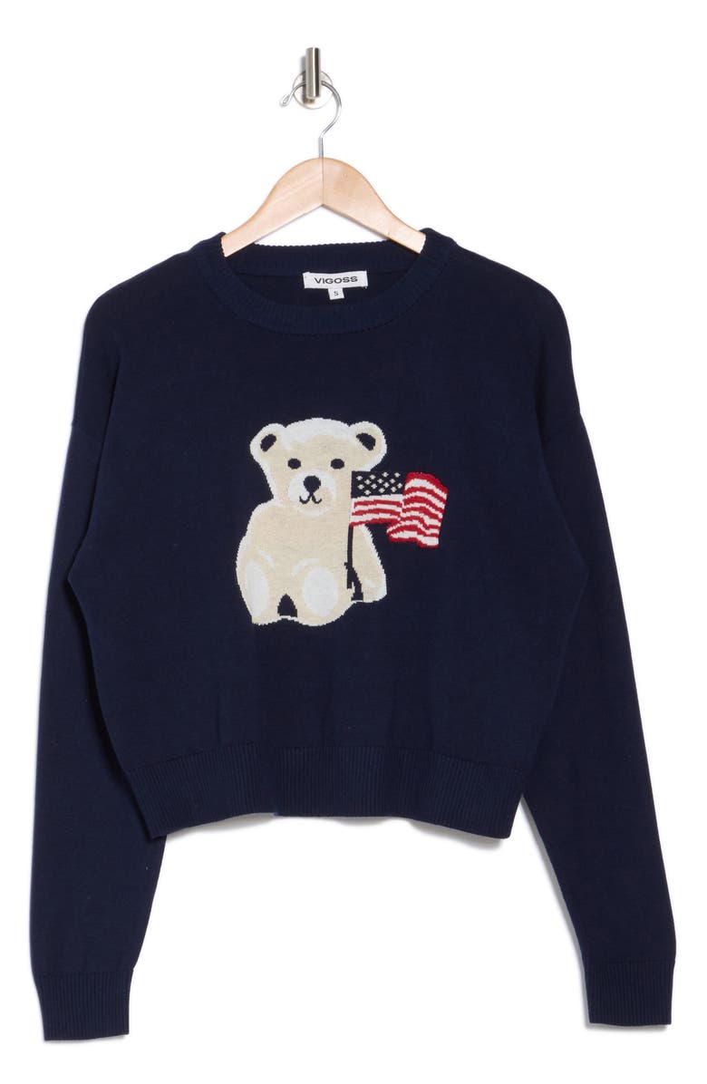 Vigoss American Flag Bear Sweater, Alternate, color, Navy