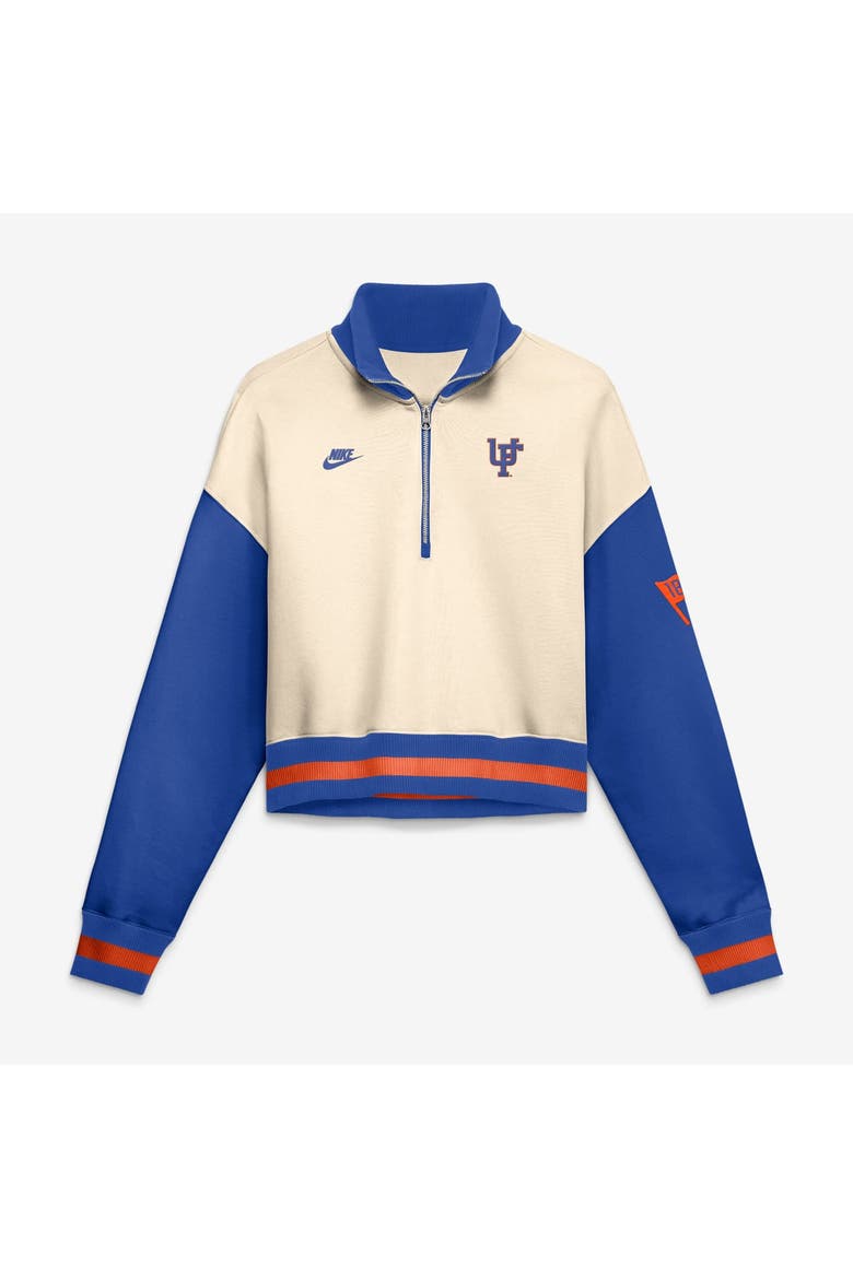 Women's Nike Natural/Royal Florida Gators Oversized Legacy Color Block Cropped Quarter-Zip Pullover, Main, color, Natural