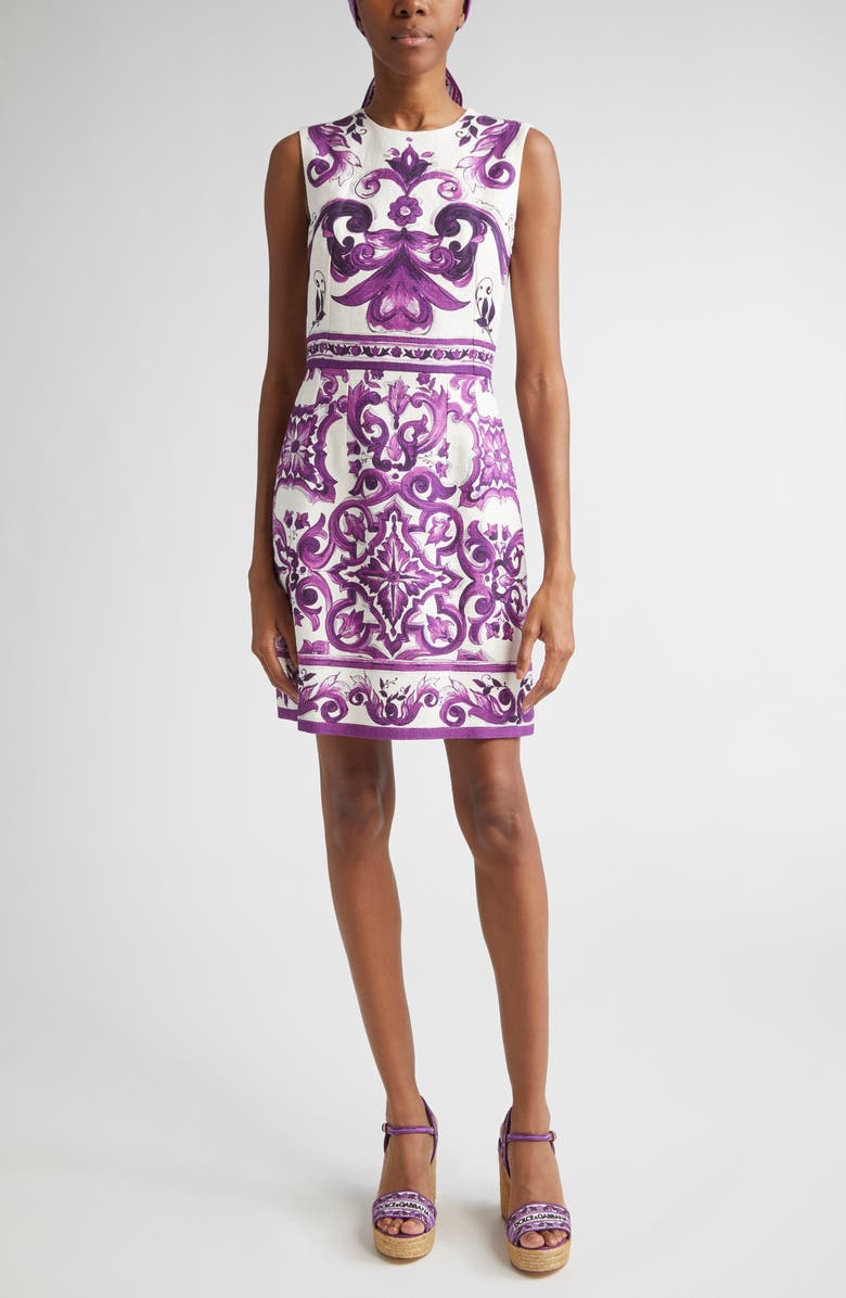 Dolce&Gabbana Majolica Sleeveless A-Line Dress, Main, color, Ip3tn Mix Maiolica Viola