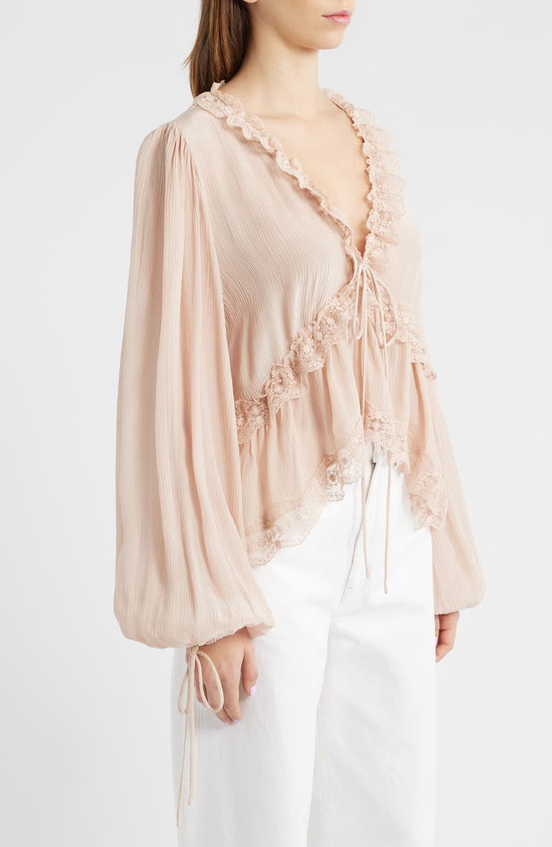MANGO Glicine Lace Trim Top, Alternate, color, Pale Pink