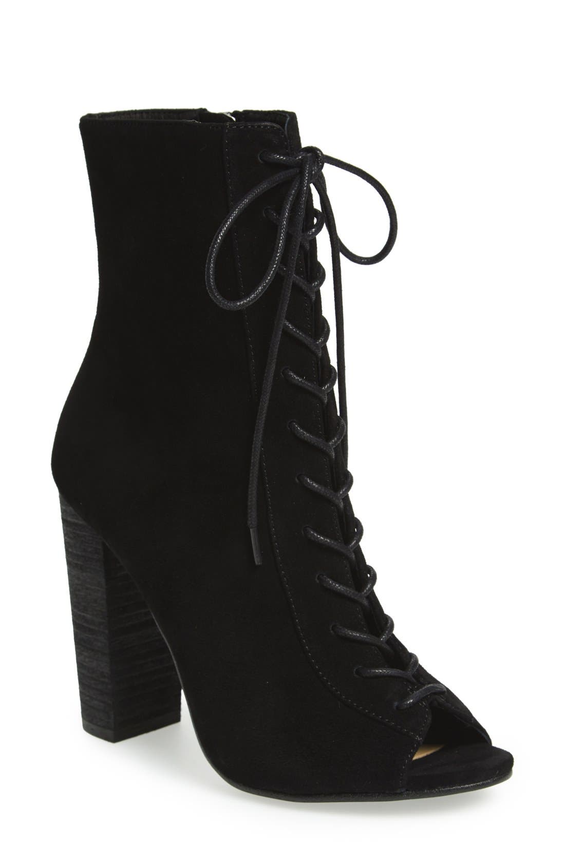 'Lawless' Lace-Up Bootie, Main, color, BLACK SUEDE