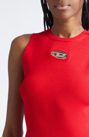 M-Caddix-Top Logo Cutout Sleeveless Rib Top