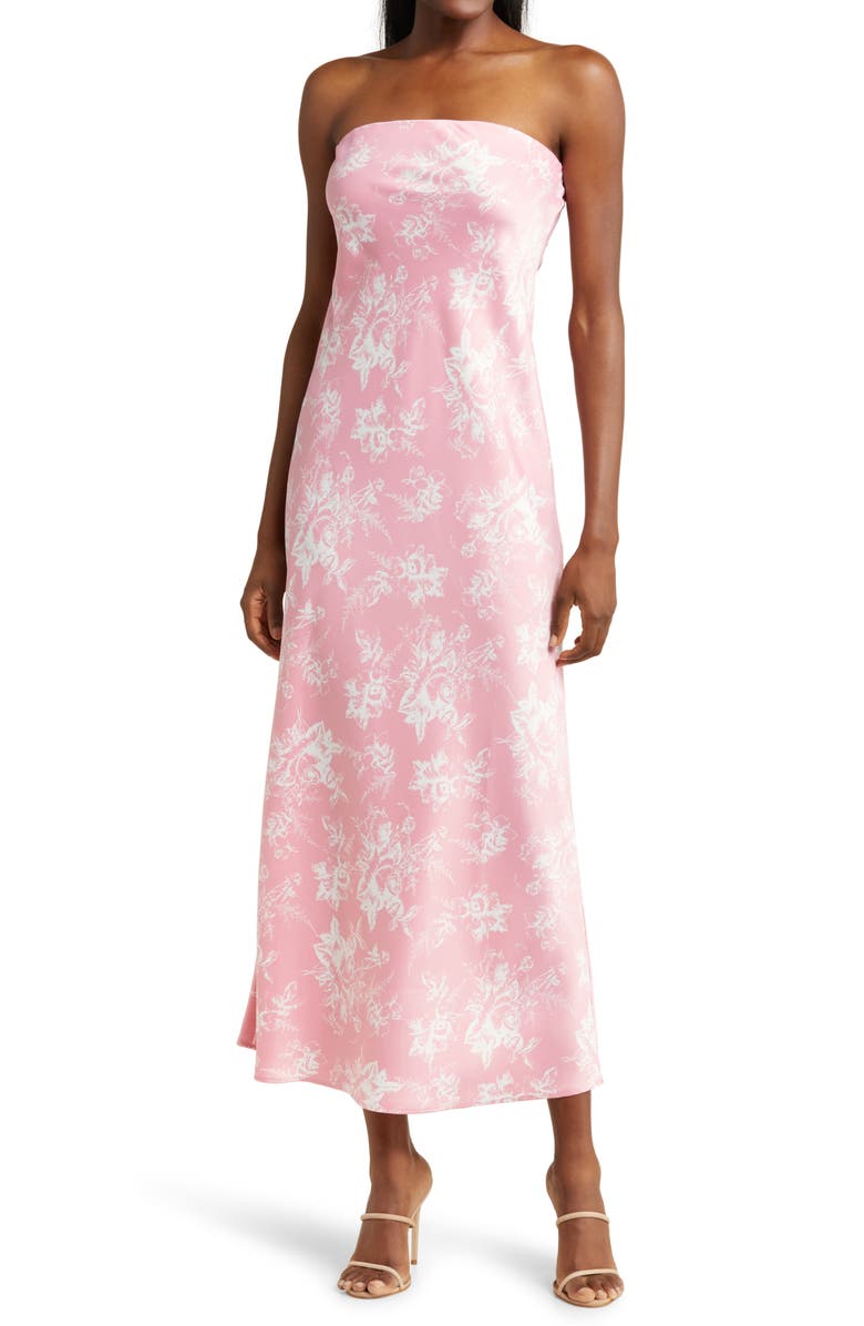 WAYF Madelyn Floral Strapless Satin Cocktail Dress, Main, color, 