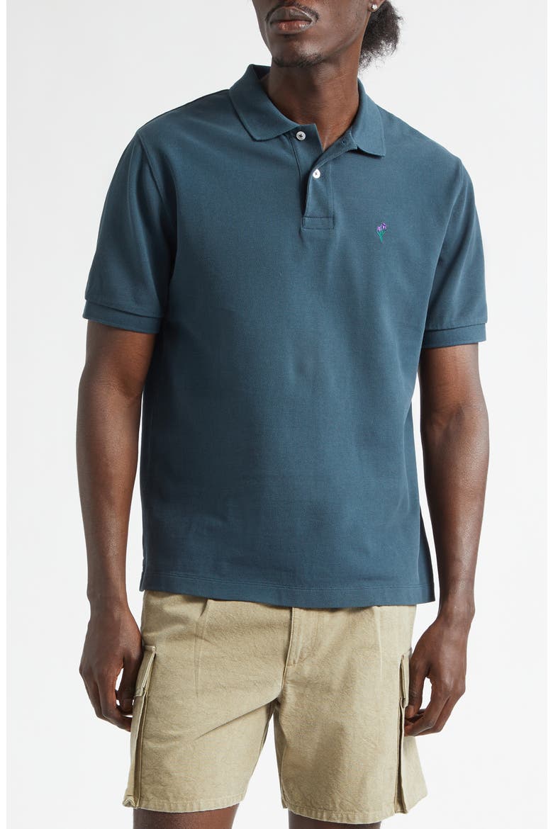 Embroidered Iris Cotton Piqué Polo, Main, color, EMERALD
