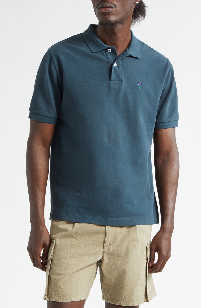 Noah Embroidered Iris Cotton Piqué Polo, Main, color, Emerald