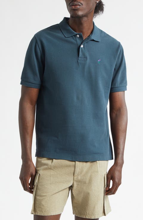 Embroidered Iris Cotton Piqué Polo
