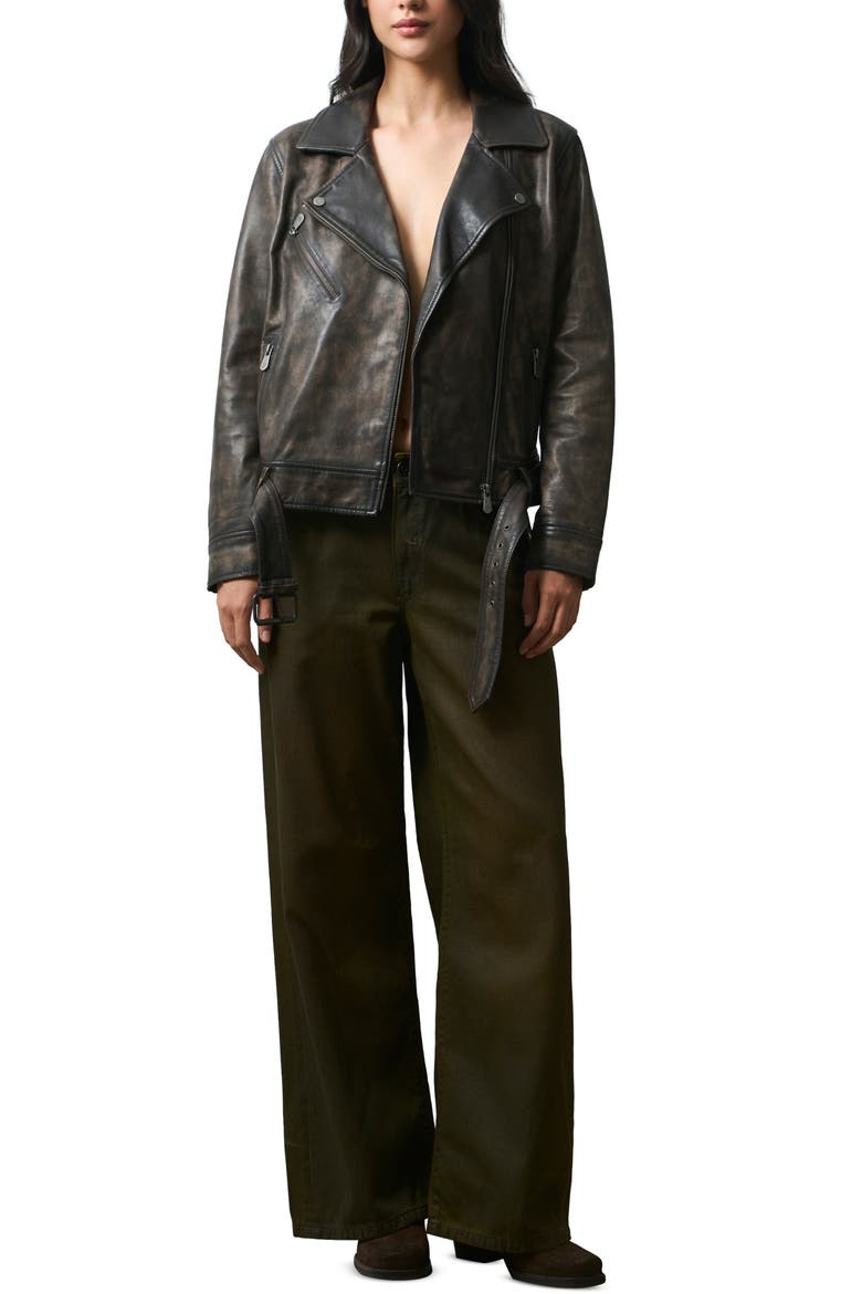 Efos Leather Biker Jacket, Alternate, color, Brown