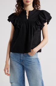 Treasure & Bond Ruffle Sleeve Clip Dot Top