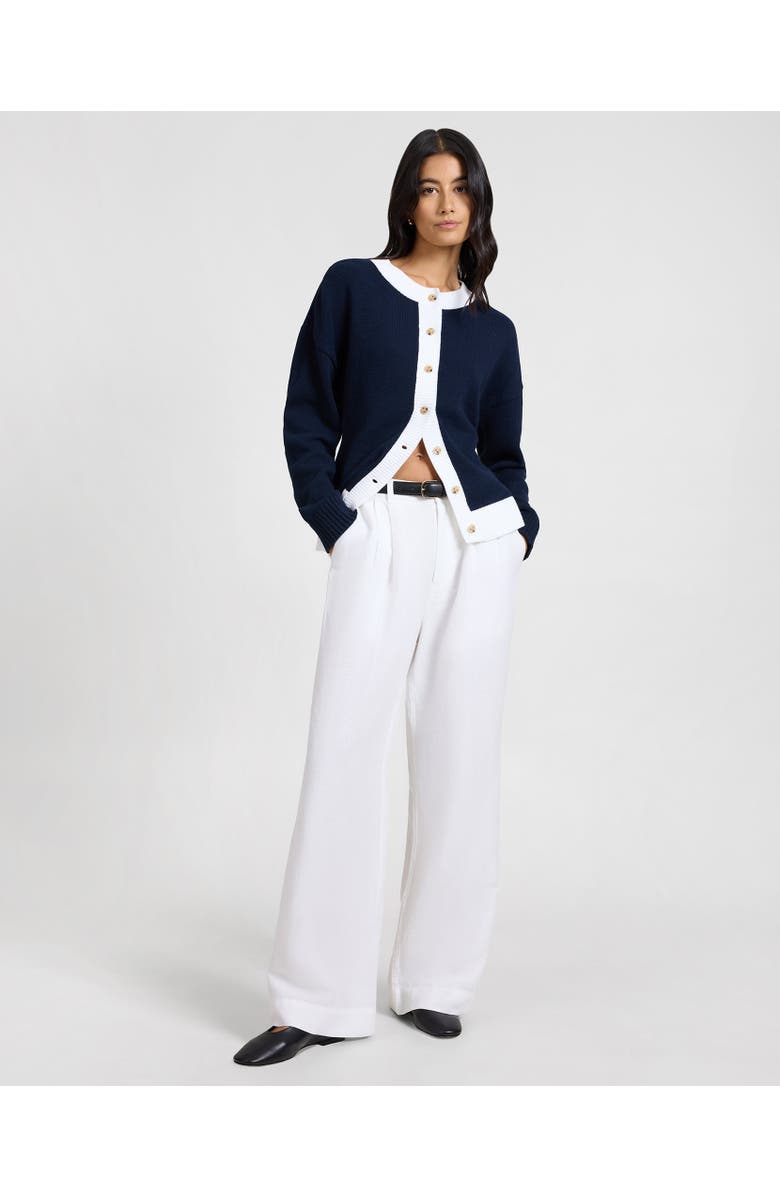 Onia Cotton Fitted Cardigan, Alternate, color, Off White/Navy