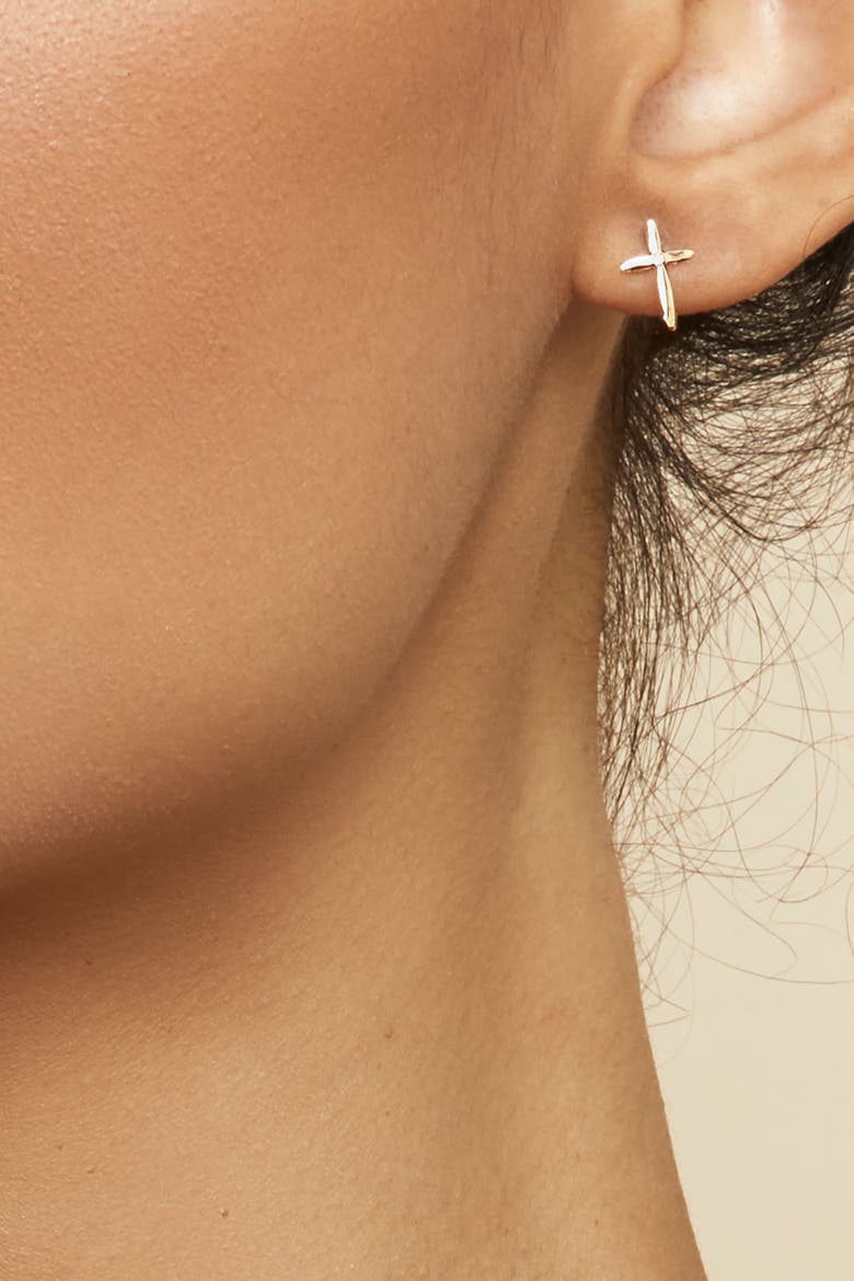 14K Yellow Gold Cross My Heart Studs, Alternate, color, Yellow Gold