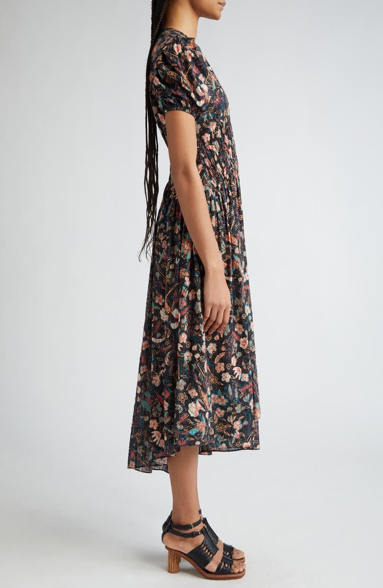 Ulla Johnson Eden Floral Puff Sleeve Cotton Blend Midi Dress, Alternate, color, 