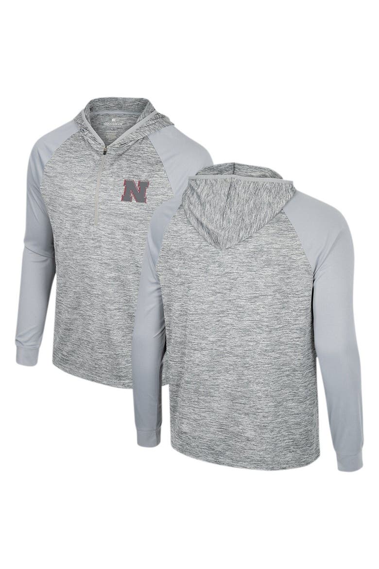Men's Colosseum Gray Nebraska Huskers Cybernetic Raglan Quarter-Zip Hooded Top, Alternate, color, Gray