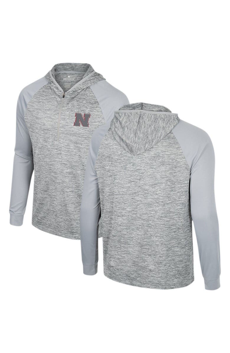 COLOSSEUM Men's Colosseum Gray Nebraska Huskers Cybernetic Raglan Quarter-Zip Hooded Top, Alternate, color,