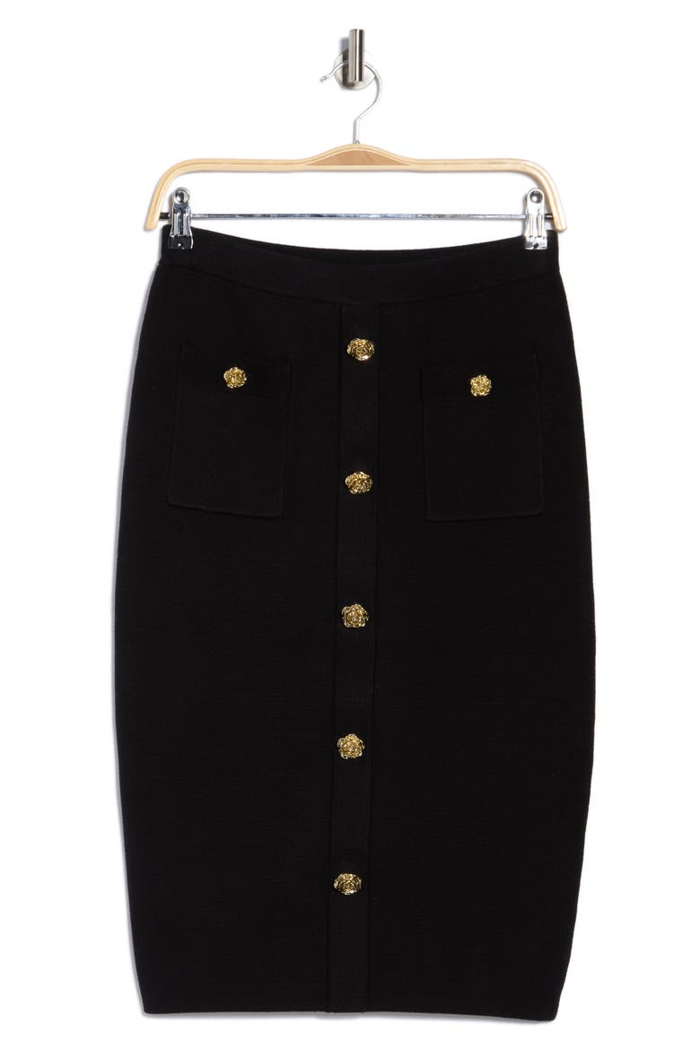 Amira Knit Pencil Skirt, Alternate, color, BLACK/ GOLD ROSE
