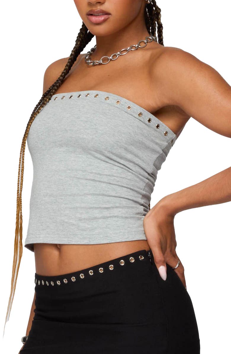 EDIKTED Grommet Stretch Cotton Tube Top, Alternate, color, Gray-Melange
