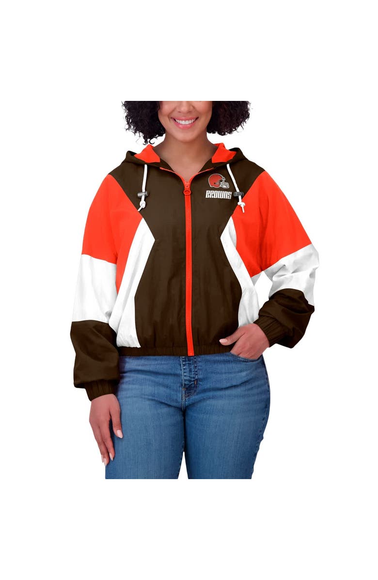 WEAR by Erin Andrews Women's WEAR by Erin Andrews Brown Cleveland Browns Color Block Full-Zip Windbreaker Jacket, Alternate, color, Brown