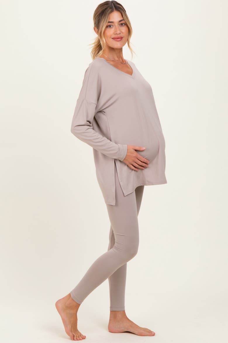 Brushed Knit Oversized Top and Legging Set, Alternate, color, Beige