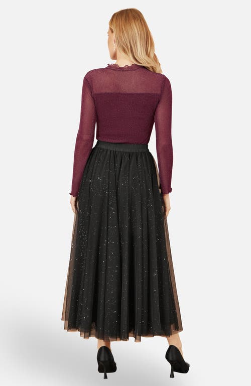 Yumi Sparkle Mesh Tulle Skirt With Satin Bow In Black