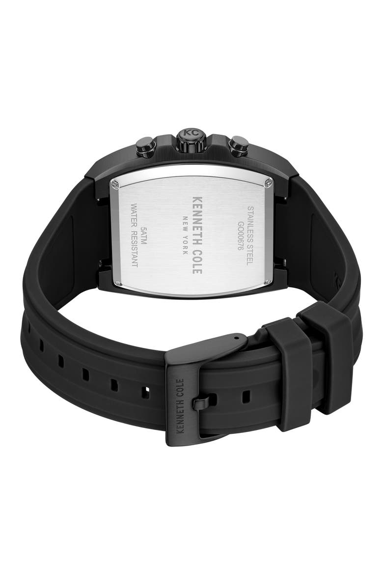 Sport Tonneau Chronograph Silicone Strap Watch, 44mm x 28mm, Alternate, color, BLACK