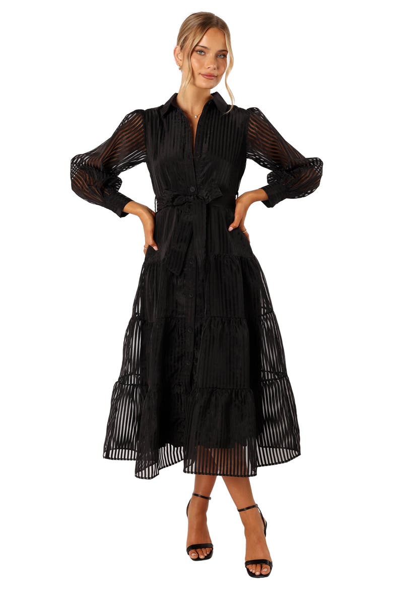 Neve Long Sleeve Tiered Shirtdress, Alternate, color, BLACK