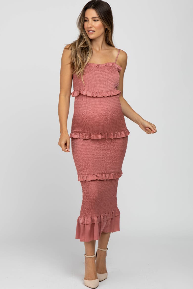 Satin Smocked Fitted Maxi Dress, Main, color, Mauve