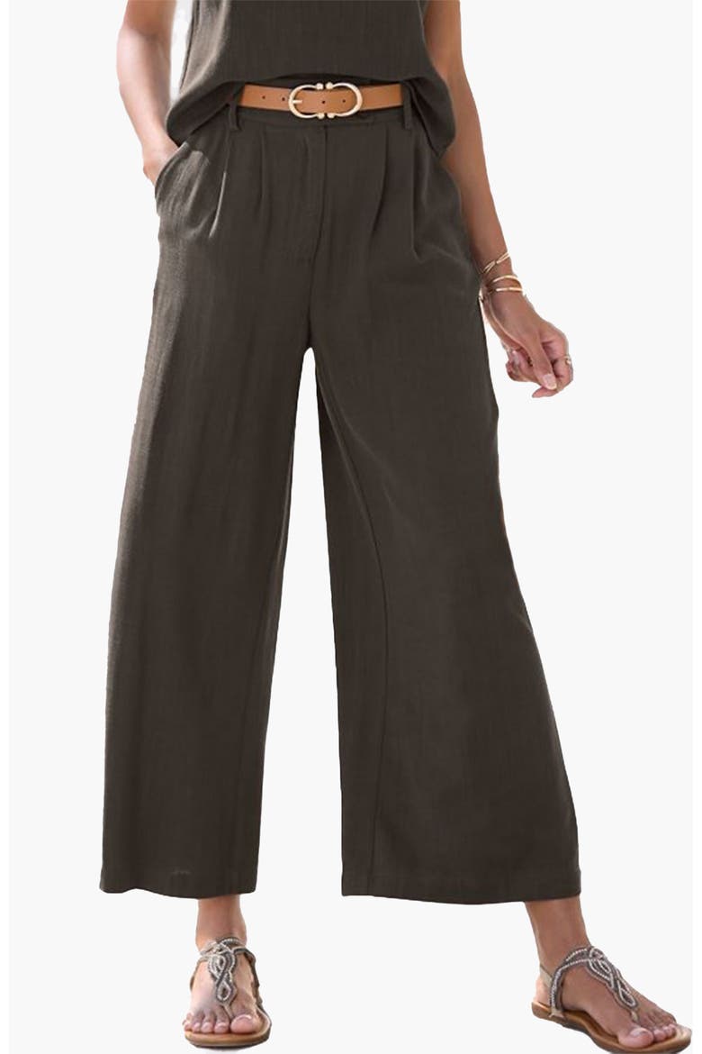 Wide Leg Linen Pants, Main, color, Olive
