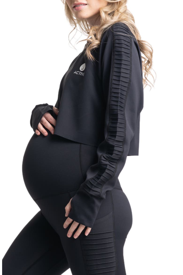 Kahina Active Crop Long Sleeve Maternity Top, Alternate, color, BLACK
