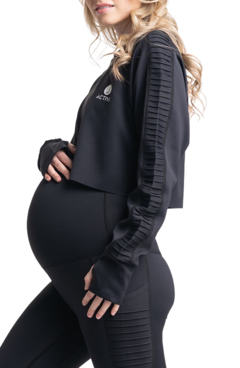 Preggo Leggings Kahina Active Crop Long Sleeve Maternity Top, Alternate, color, Black