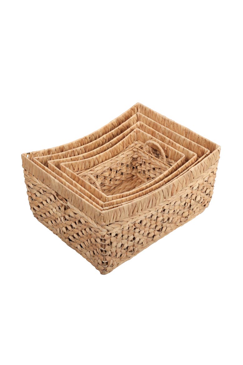 Aria Handwoven Water Hyacinth Nesting Storage Baskets with Handles, Alternate, color, Natural