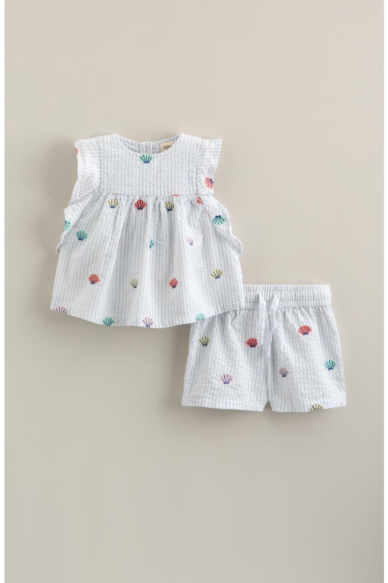 Ruffle Cotton Sleeveless Top & Shorts Set, Main, color, BLUE HALOGEN SEASHELL STRIPE
