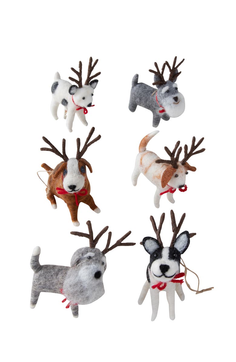 Balsam Hill Reindeer Funfest Felt Ornament Set, Main, color, Multicolor