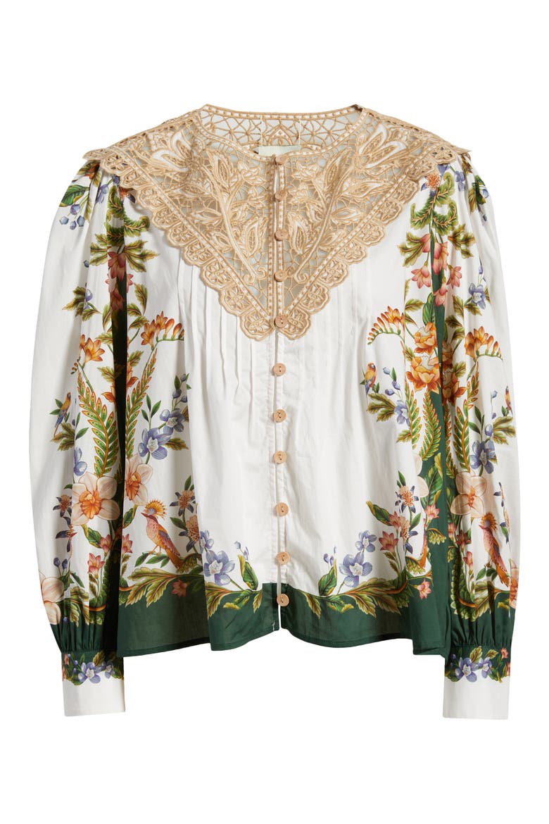 Sand Nature Lace Yoke Button-Up Shirt, Alternate, color, NATURE SAND