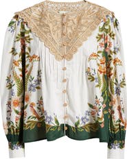 FARM Rio Sand Nature Lace Yoke Button-Up Shirt