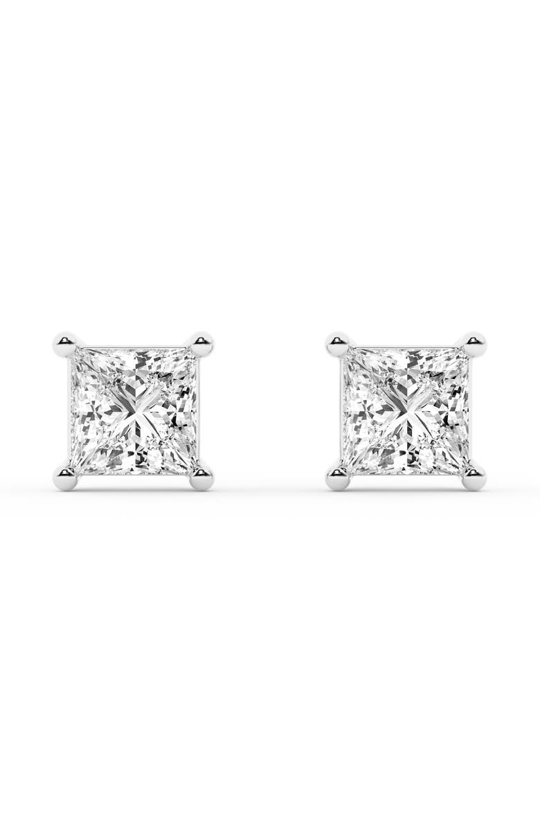 Badgley Mischka Collection Princess Cut Lab Grown Diamond Solitaire Stud Earrings, Main, color, White