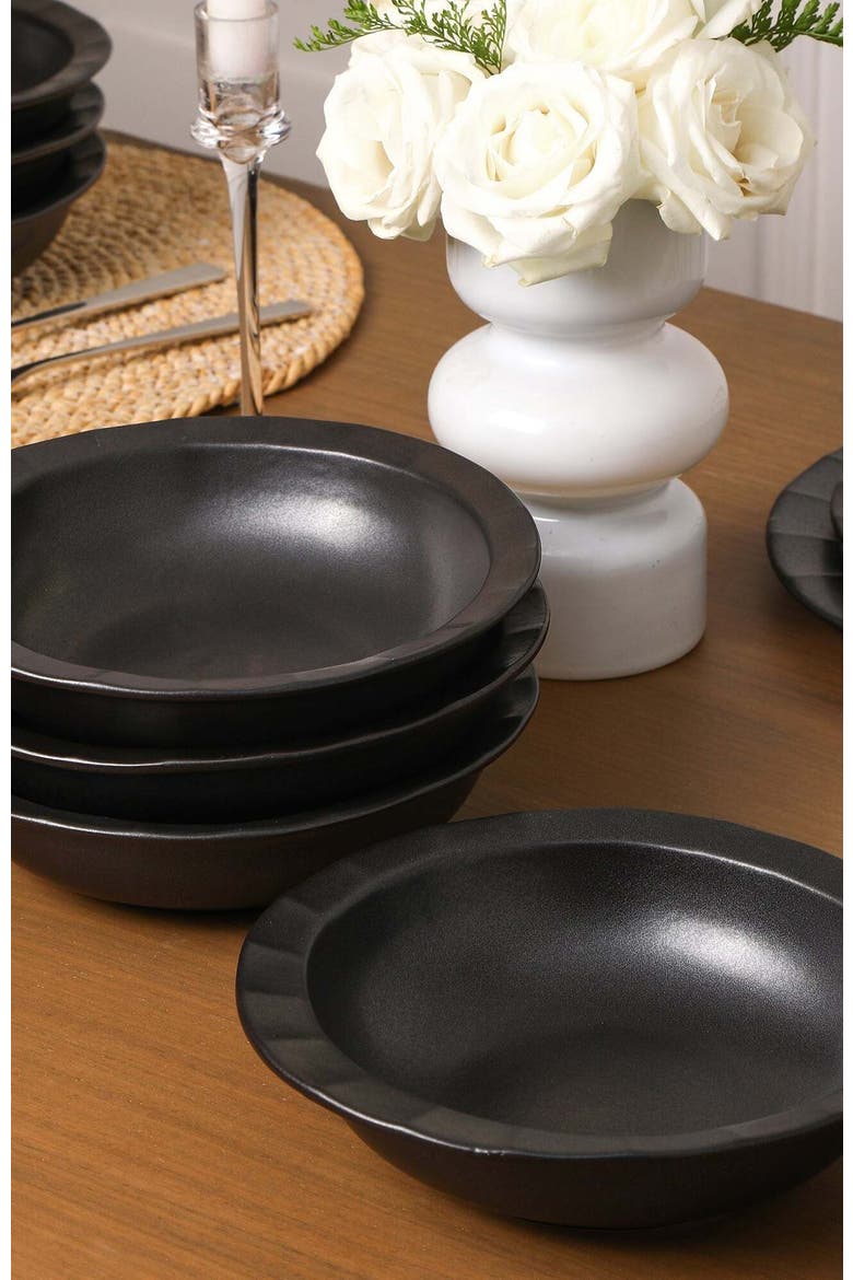 Oasis Stoneware 4-Piece Pasta Bowl Set, Alternate, color, Black